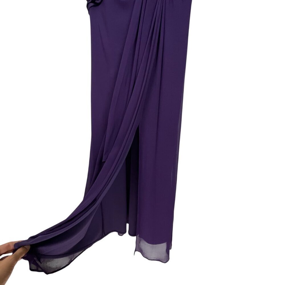 TADASHI COLLECTION PURPLE SILK CHIFFON V-NECK PLEATED GOWN - Picture 6 of 10
